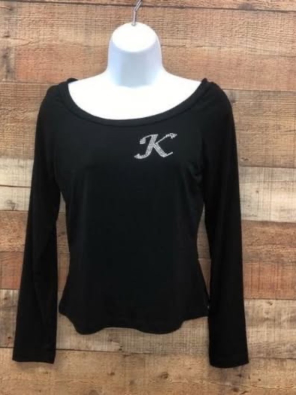 Juniors Size Large Sfuzi “K” Monogrammed Black Blouse